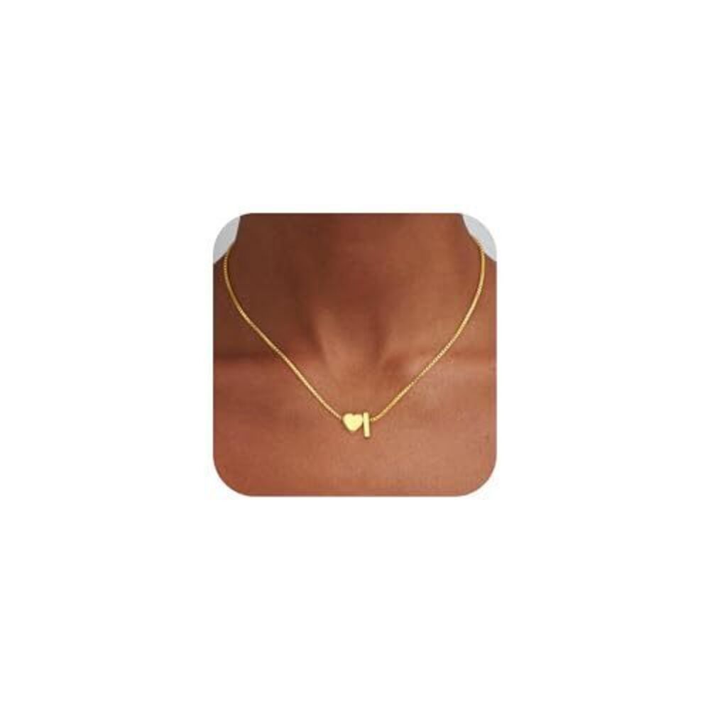9917 Heart Initial Necklace Jewelry, 18K Gold Plated Heart Initial I